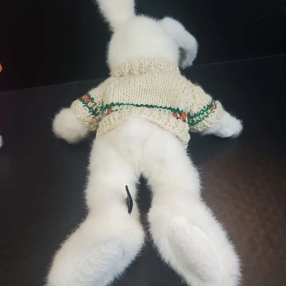White‎ Bunny Rabbit Plush Lot Of 2- Hug Fun, Boyds With Carrot Sweater Jointed